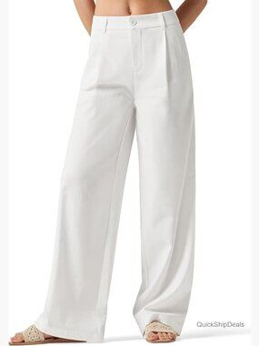 Linen Cotton Wide Leg Pants with Pockets for Work Casual